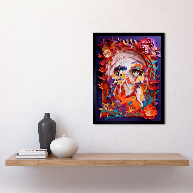 Day of the Dead Dancers Floral Kirigami Collage 1 Piece Single Picture Frame Wall Art
