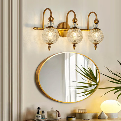 Luminaire de meuble-lavabo rétro avec abat-jour globe en verre Mid-Century (or / 3 lumières / ampoules non incluses)