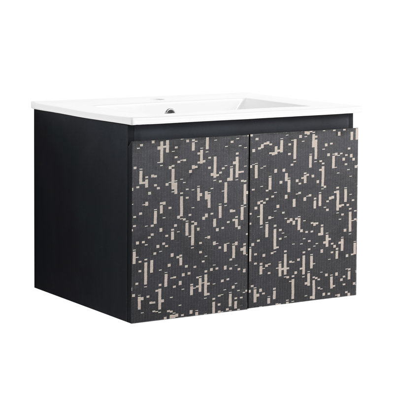 Meuble-lavabo moderne avec lavabo en céramique et porte à fermeture en douceur - apparence d'armoire murale noire de 24 po