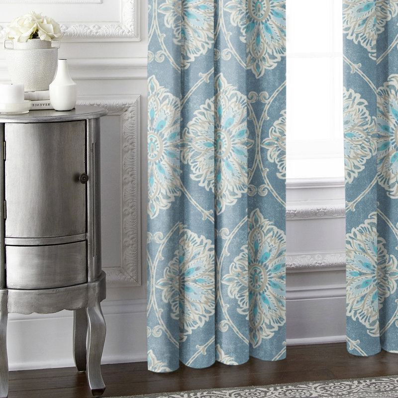 Indali 100% Cotton Damask Room Darkening Rod Pocket Curtain Panels, 50" W x 120" L, Gray/White