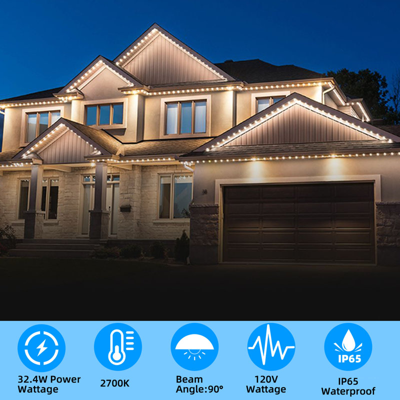 Smart Permanent Outdoor Lights, 50ft with 36 bulbs Warm White String Lights, IP67 Waterproof Eaves Light