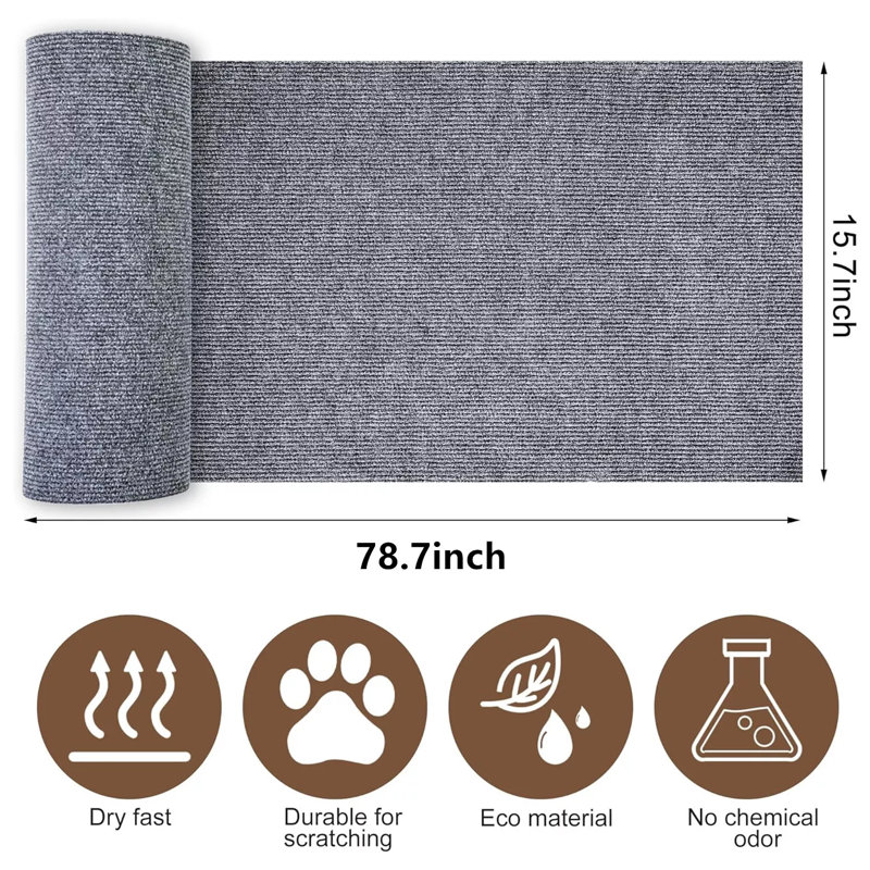 Tapis de sol à griffer et à gratter 78,7 po x 15,8 po, Gris clair