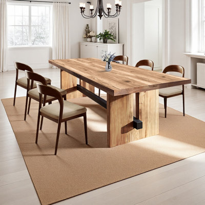 6-person solid wood dining table set, with cotton and linen soft seating chairs