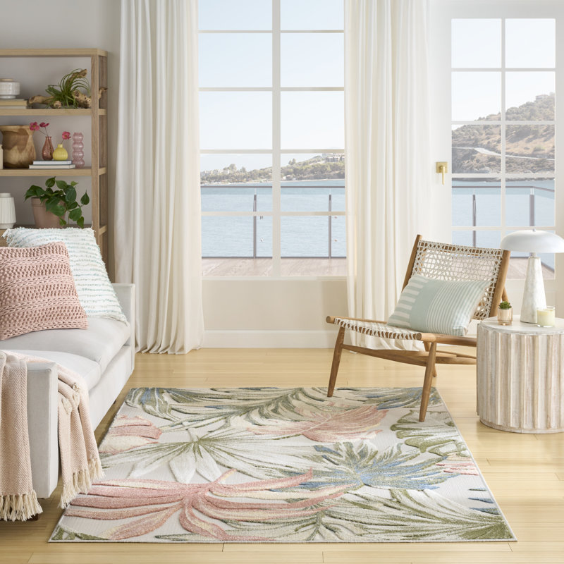 Floral Indoor/Outdoor Ivory Green  Area Rug, Rectangle 160 x 226 cm