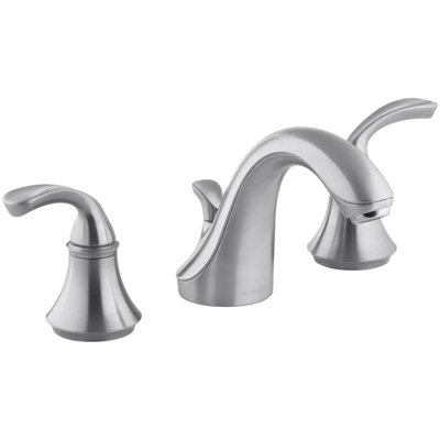 Kohler Forte Widespread Bathroom Faucet with Pop-Up Drain Assembly, 3-Hole Low Arc 2-Handle Bathroom Sink Faucet, 1.2 gpm