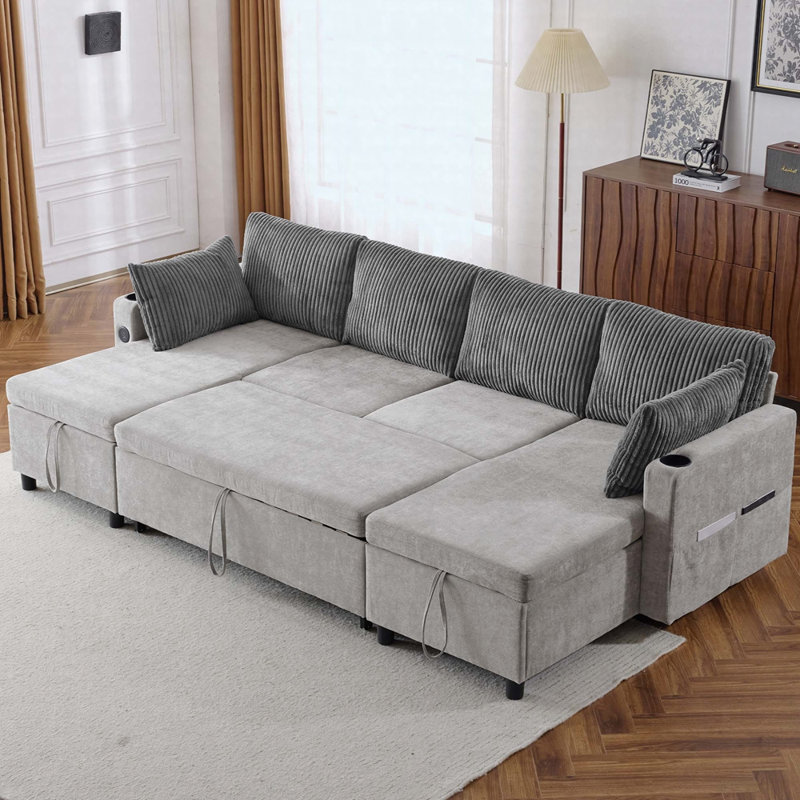 Canapé en chenille avec accoudoirs carrés, Gris
