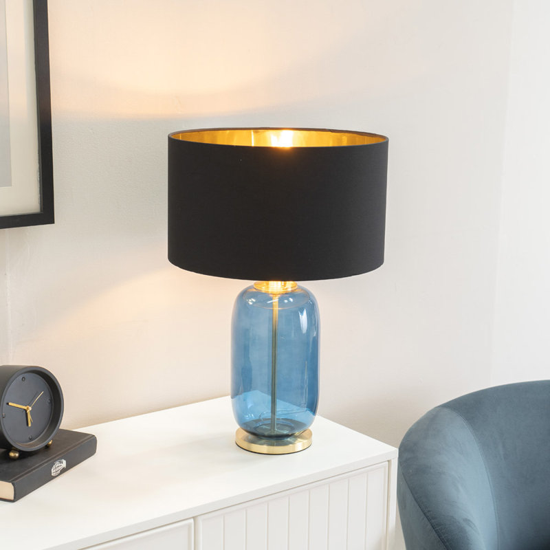 Anea Glass Table Lamp, Blue, Black