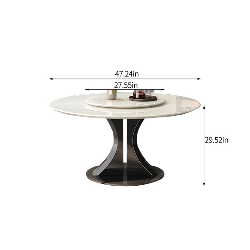 Tables de salle à manger rondes simples en marbre de luxe moderne, H 29,52 po x L 47,24 po x l 47,24 po