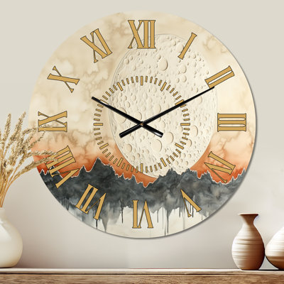 Lune de la réflexion tranquille - horloge murale ronde en métal minimaliste