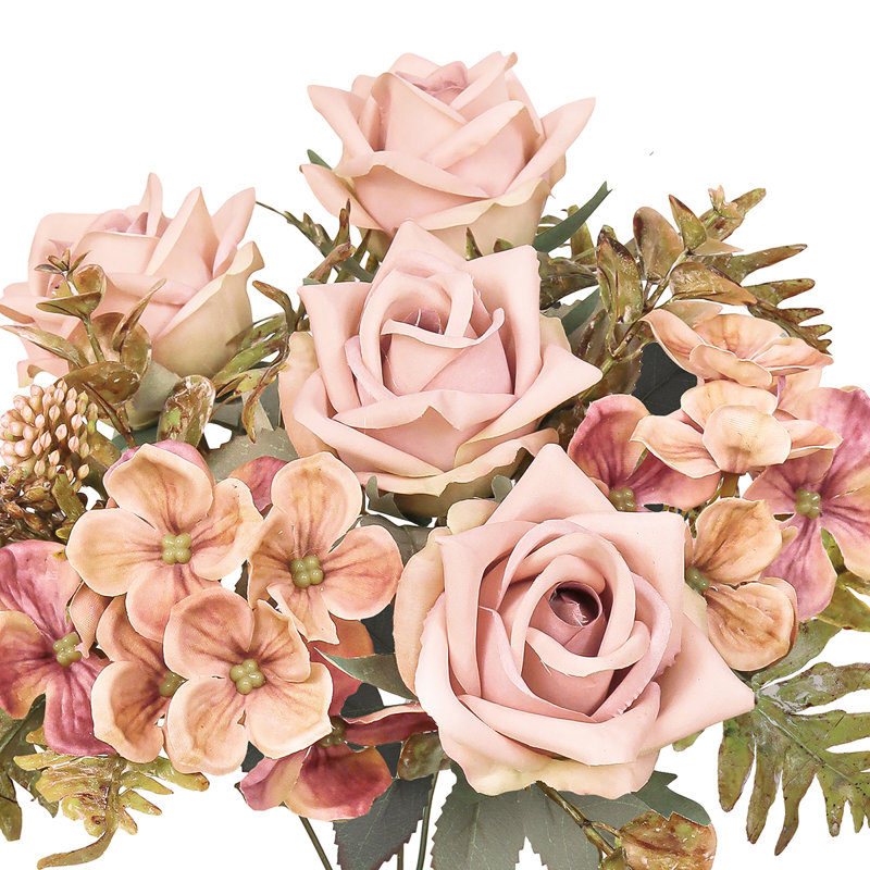 Bouquet de tiges de baies et de hortensias artificiels, Rosé mauve