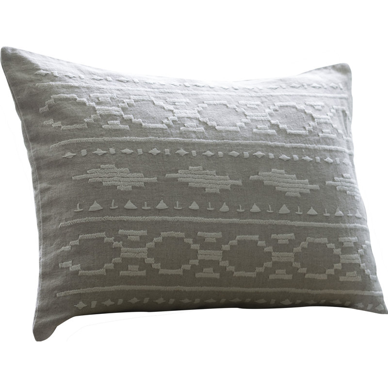 Britten Embroidered Linen Lumbar Pillow, Natural