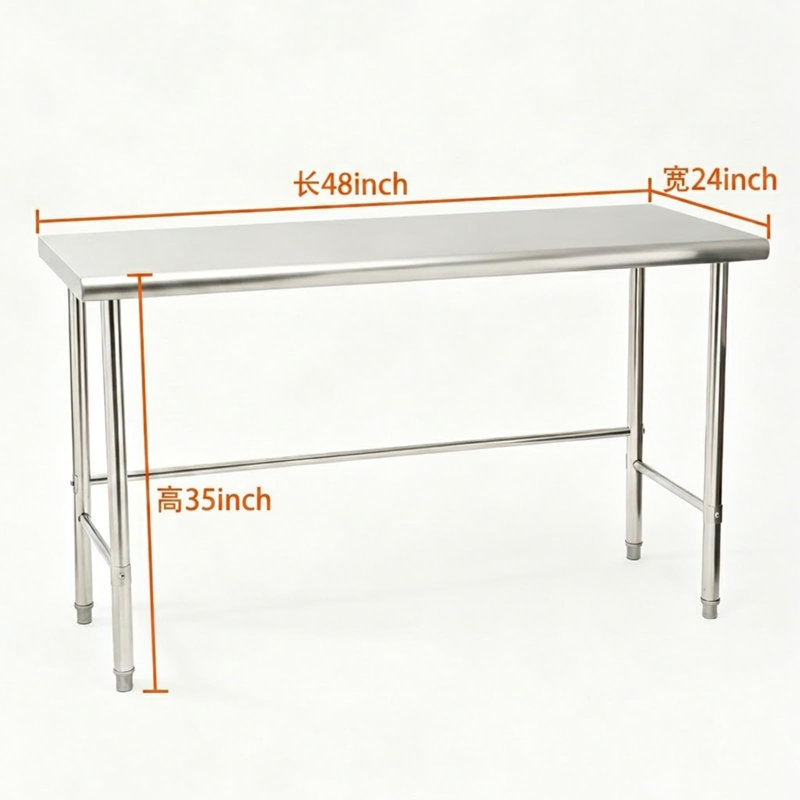 Table de préparation mobile en acier inoxydable avec tablette à déchets intégrée et crochets latéraux