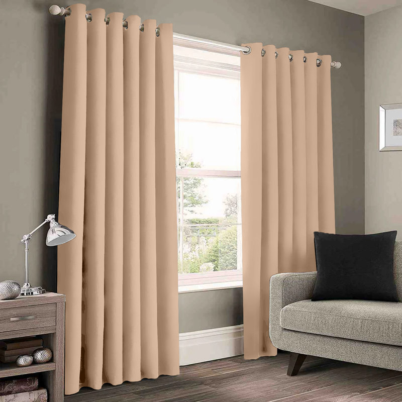 Luxury 230 GSM 100% Blackout Eyelet Room Darkening Curtain Pair, 228 W x 228 D cm, Beige