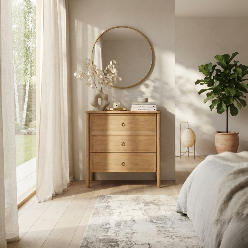 Commode Rose en chêne blanc américain à trois tiroirs