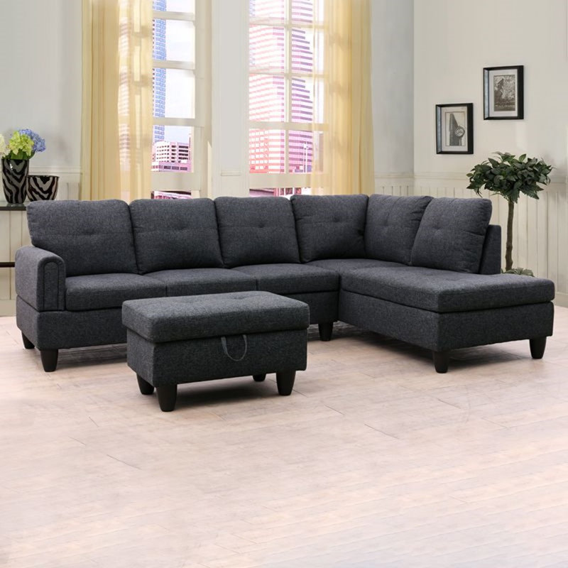 Jacksmith Upholstered Sectional, Right Hand Facing, Dark Gray 100% Linen