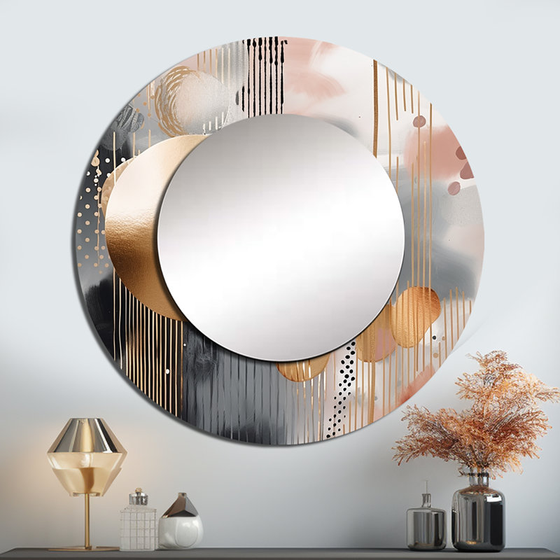 Osmaidy couleurs douces formes et lignes marbre I - miroir en marbre rose, miroir mural rond décoratif, art imprimé en métal