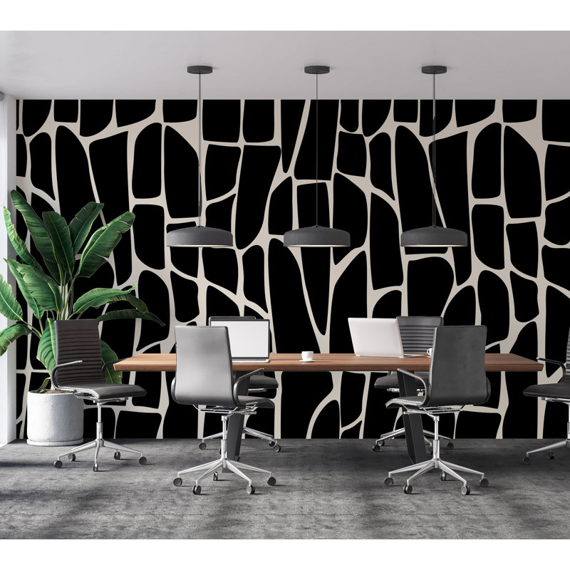 Murale abstraite pelez et collez Lakaisha - Motif géométrique noir, L 108 po x l 180 po