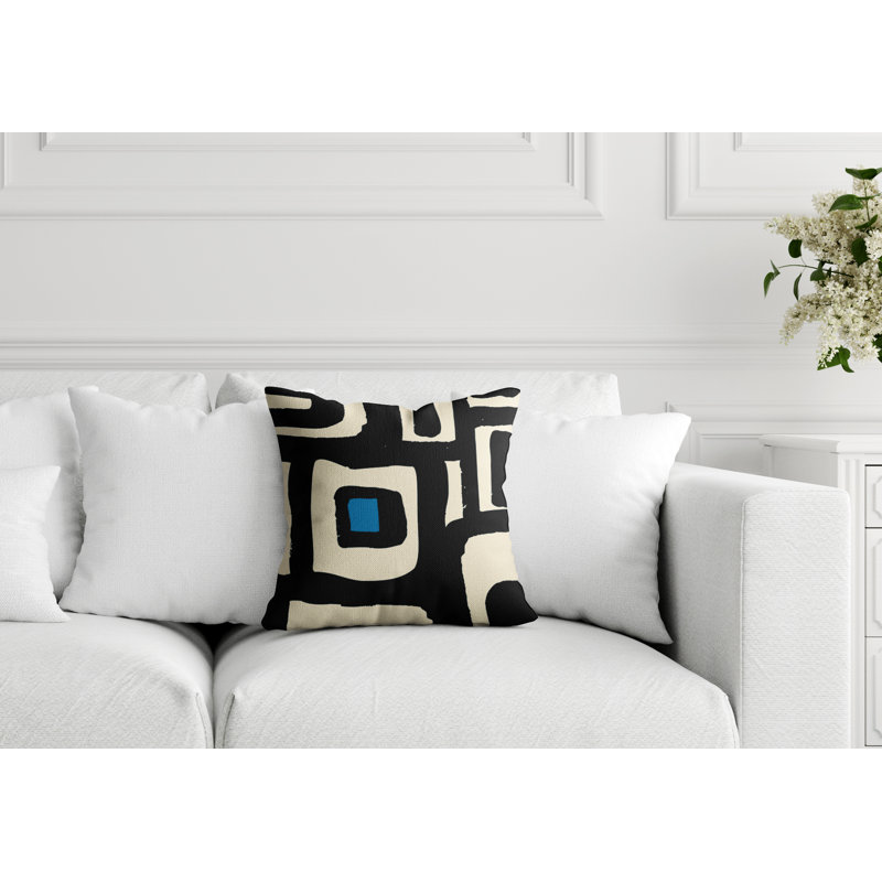 Coussin intérieur / extérieur en polyester filé Banksy, Turquoise / Blanc cassé, 15 po x 15 po