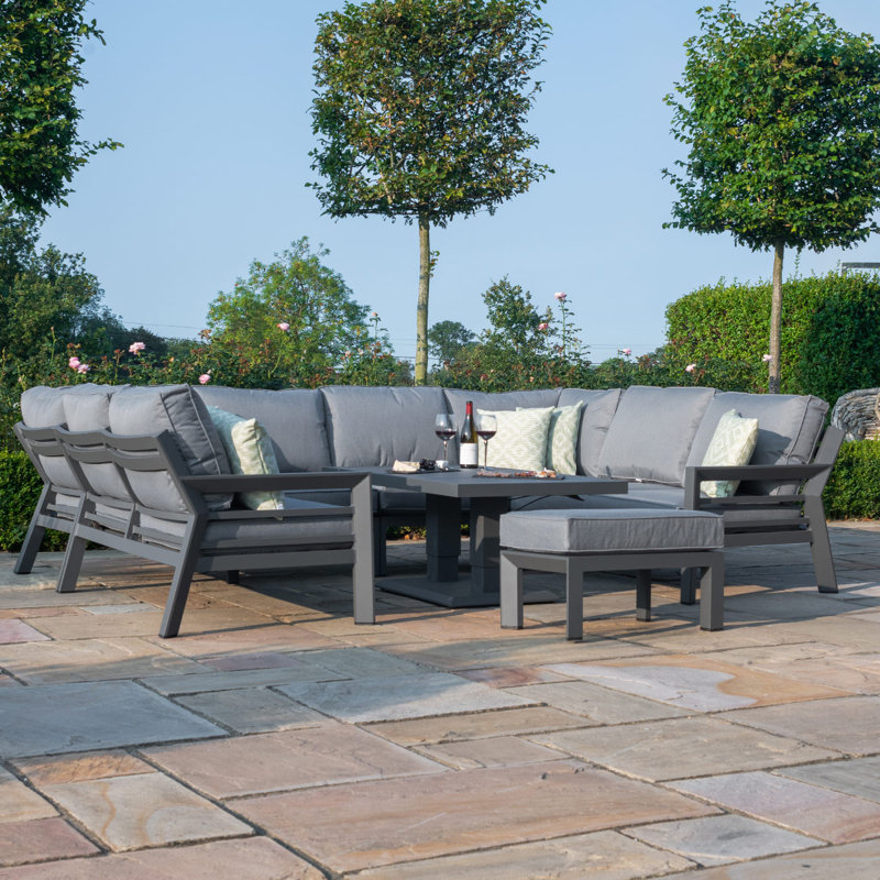 Bridgesjr U-Shaped Aluminium Sofa Set - with Rising Table, Grey, Grey