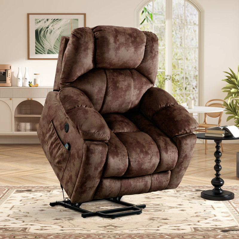 40.16" W Oversize Big Man Power Lift Assist Recliner Chair With Massage & Heating & Dual Cupholders & USB, Coconut