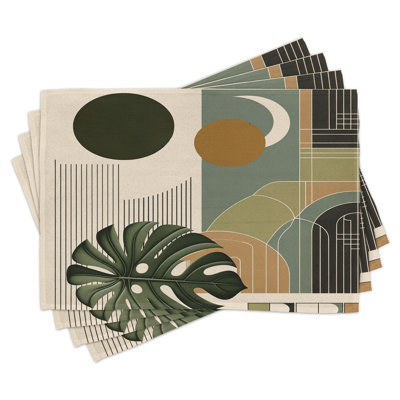 Polyester Beige Evergreen And Sepia Rectangle Placemat
