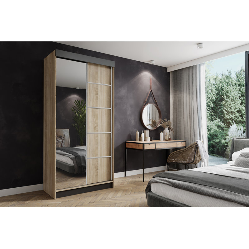 Almatine Manufactured Wood Wardrobe, Natural/Silver