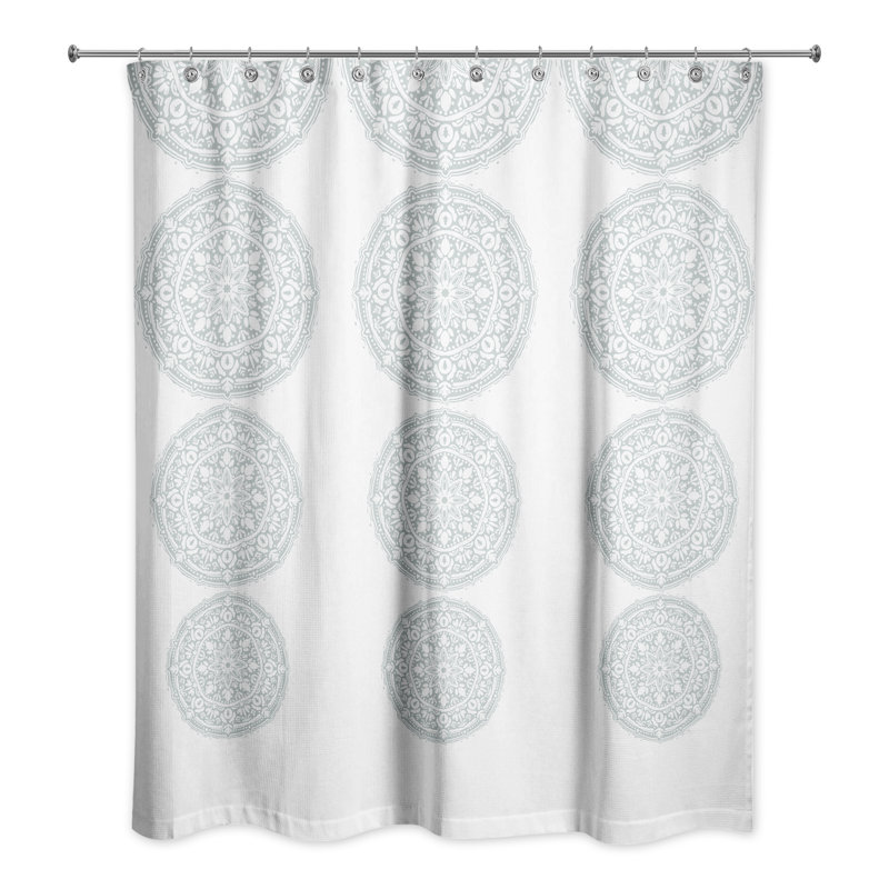  Rideau de douche simple géométrique + crochets, Bleu doux