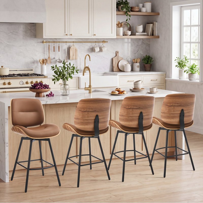 Tabouret de comptoir pivotant en similicuir, Brun