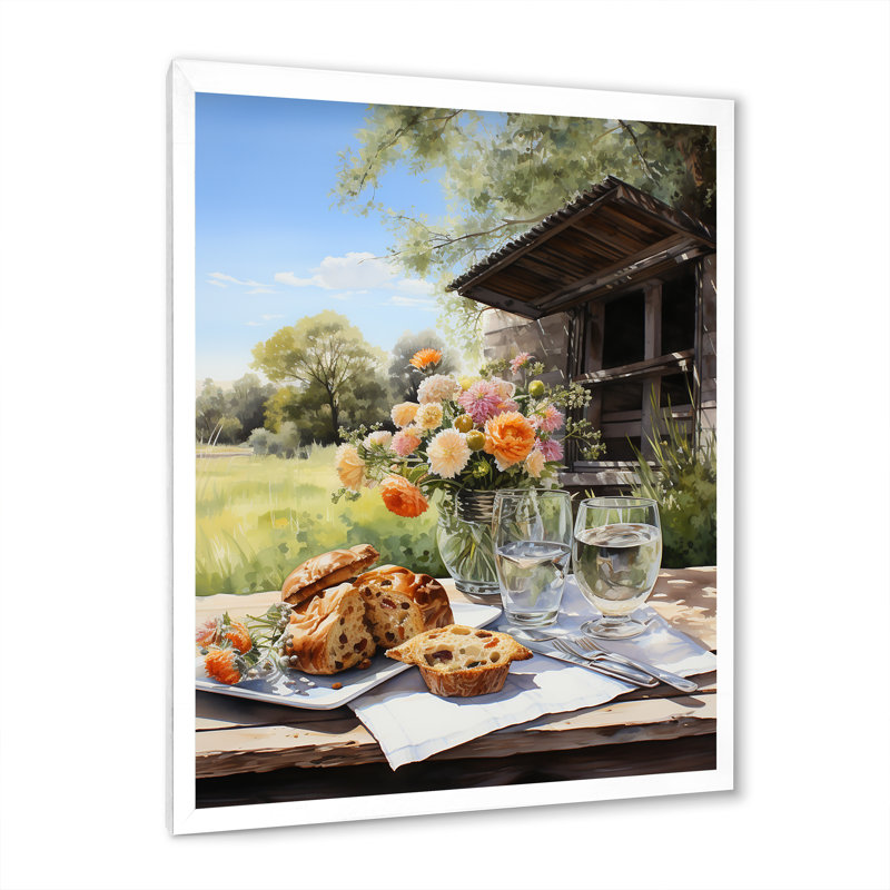 «Farmhouse Picnic Harmony» sur toile, H 32 po x l 16 po x P 1 po, Cadre simple blanc