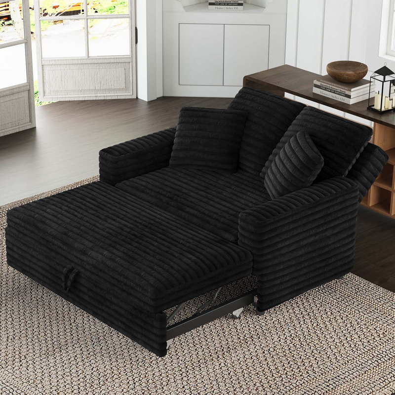 Naykin 2-Person Faux Fur Sofa Bed with Removable Cushion Cover, Black, Straight Stripe Shape Plush