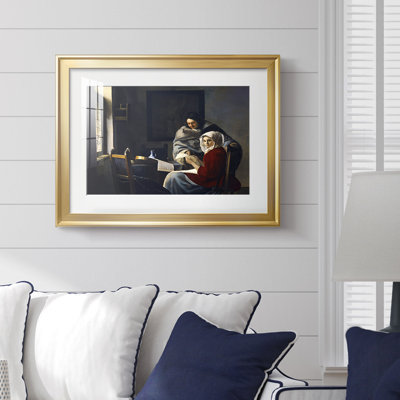 «Girl Interrupted at Her Music» par Jean Vermeer, reproduction encadrée avec passe-partout et verre 1660 - 1661