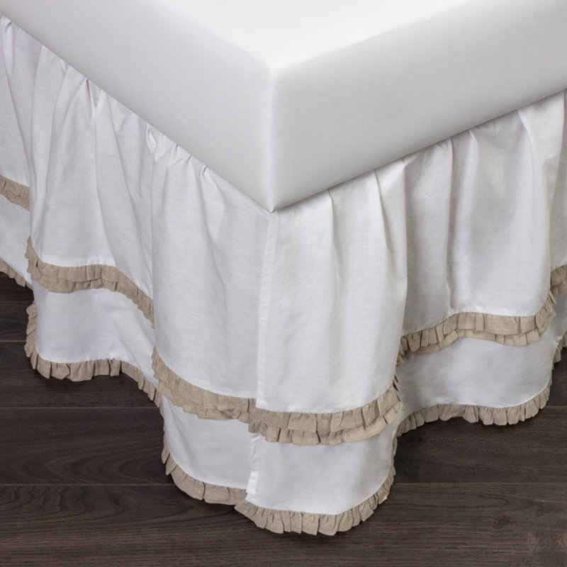 Ruffled Bed Skirt, Queen, White/Gray