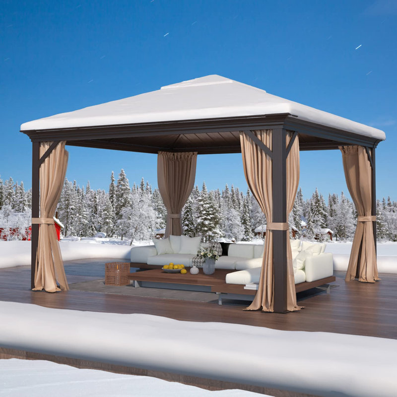 12' X 12' Hardtop Gazebo, Double Galvanized Steel Roof, Aluminum Frame With Netting And Curtains