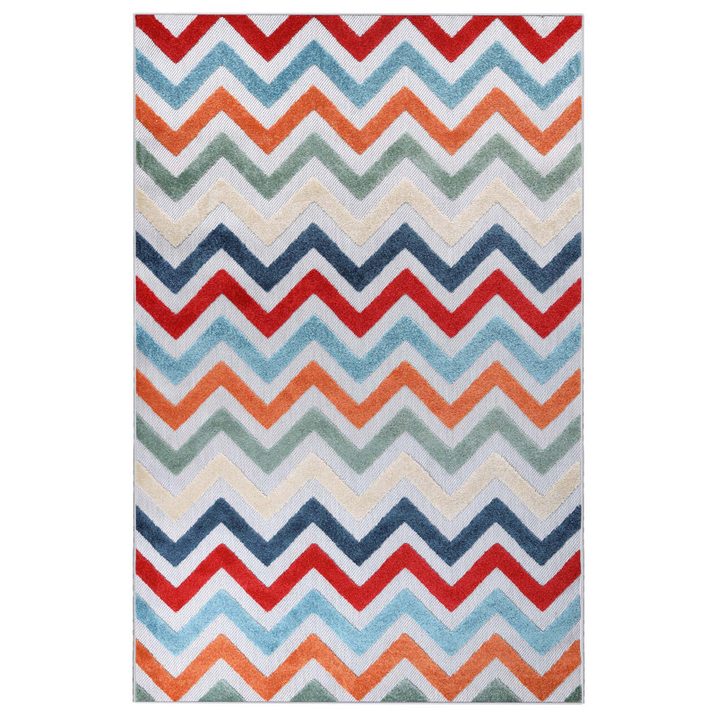 Tapis d'intérieur moderne à motif géométrique Costina Zig-Zag, Rectangle 4pi x 6 pi