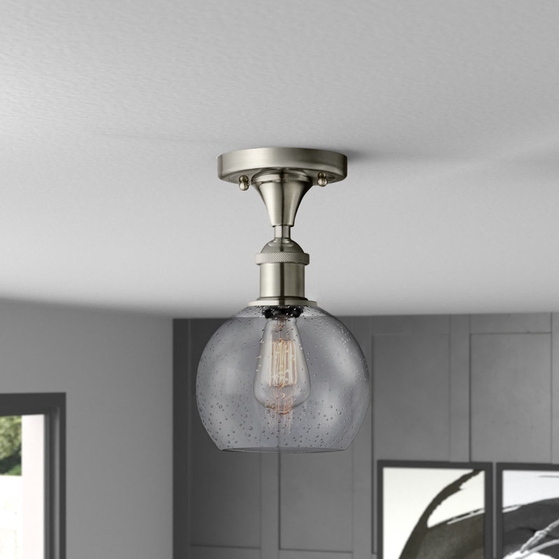 Plafonnier semi-encastré 8 lumières Baptista, Nickel satiné brossé, Grainé, 12'' H X 8'' W X 8'' D