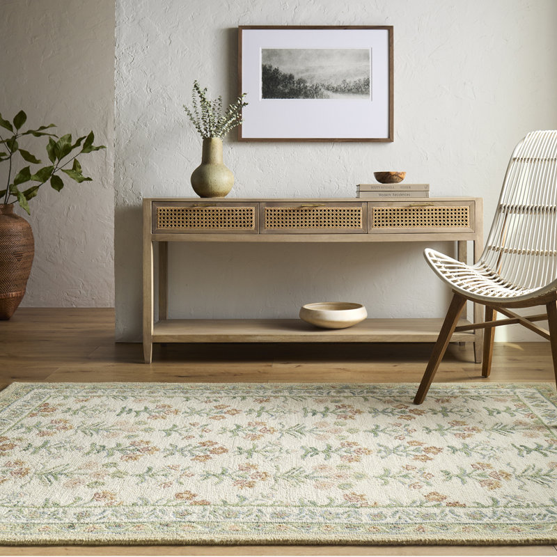 Moroccan Wool Hand Tufted Area Rug, Ivory/Sage/Terracotta/Rose/Sky Blue, Rectangle 200 x 275 cm