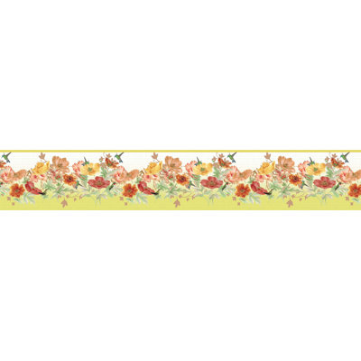 Bordure de papier peint auto-adhésif Jendri - motif floral orange, rose, jaune, colibri, 15 pi. X 7 po, auto-adhésif