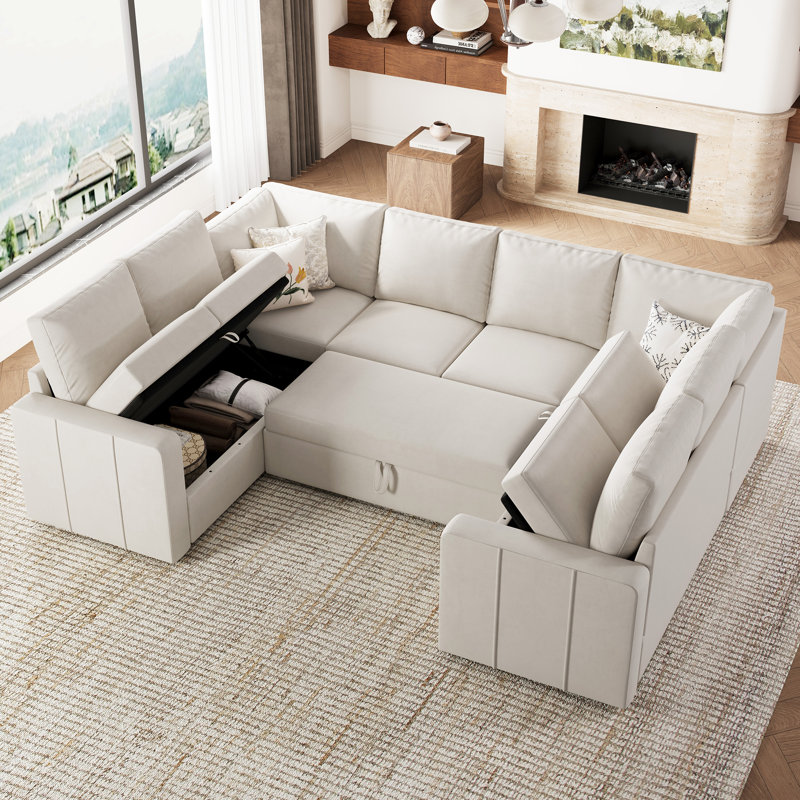 Canapé modulaire en chenille Seybert, Velours beige