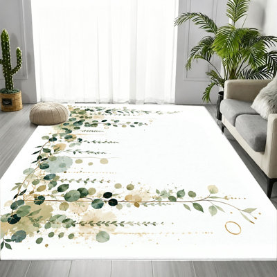 Tapis de vigne aquarelle botanique, imprimé feuille verte, tapis de sol intérieur antidérapant lavable à la machine, décoration pour salon, chambre à coucher, cuisine, balcon, appartement