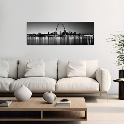 City Lit Up At Night Gateway Arch Mississippi River St. Louis Missouri USA by Richard Sisk - Wrapped Canvas Panoramic Print