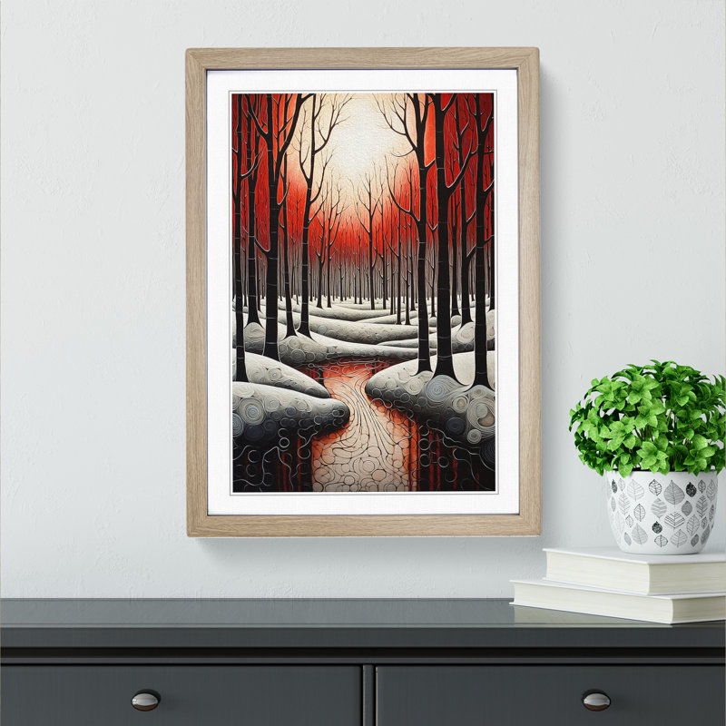 Winter Forest Modern No.2 - Single Picture Frame Print on Wood, Oak, 46cm H x 34cm W x 2cm D