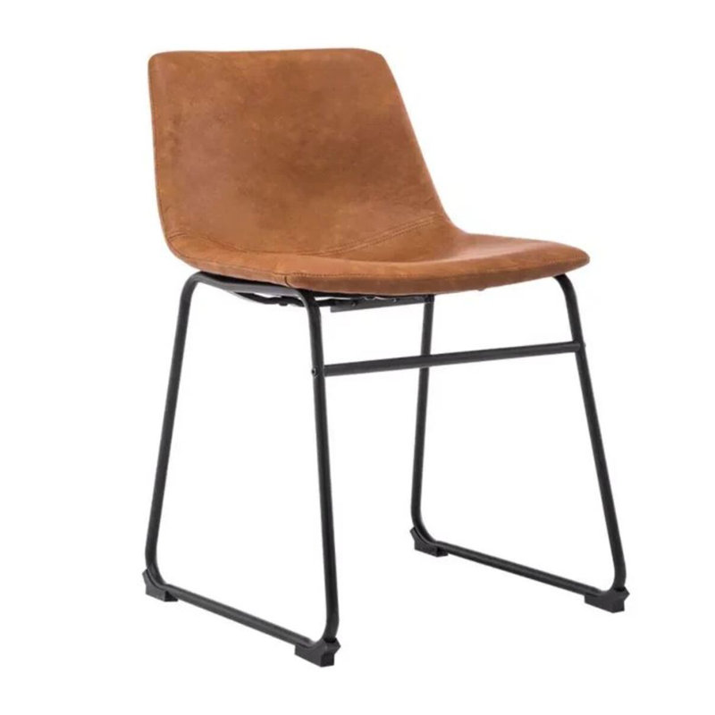 19'' H Faux Leather Upholstered Metal Side Chair, Tan, 1
