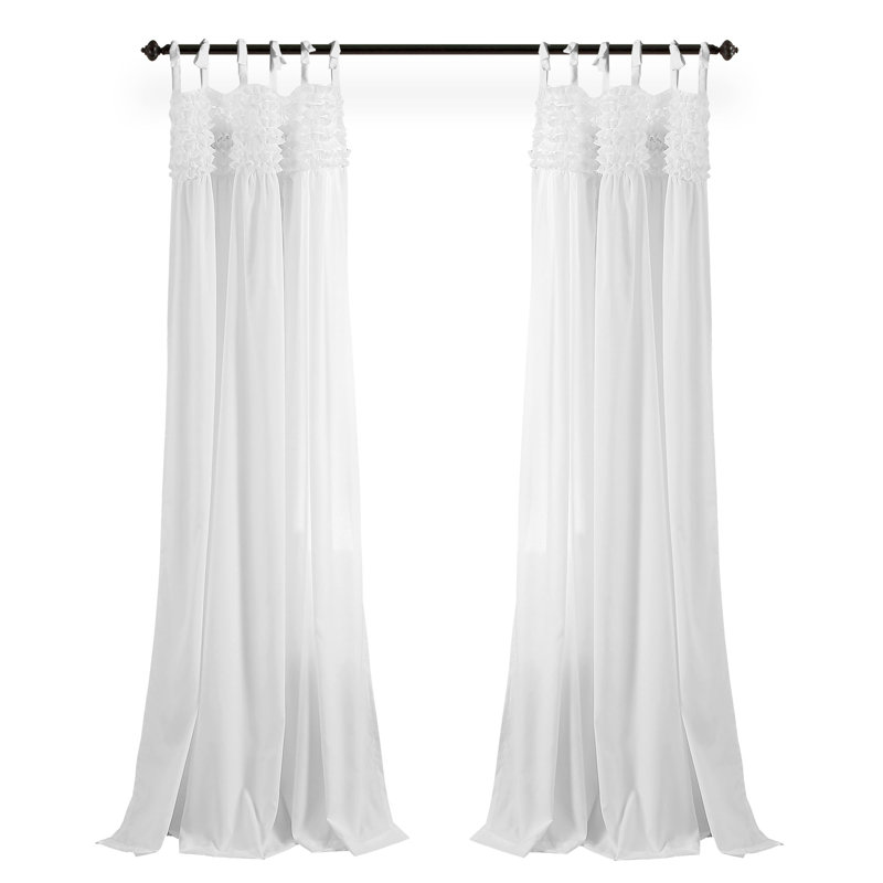 Lush Decor Lydia Ruffle Semi-Sheer Curtain Panels Pair Drapes (Set of 2), White, 40'' W x 84'' L