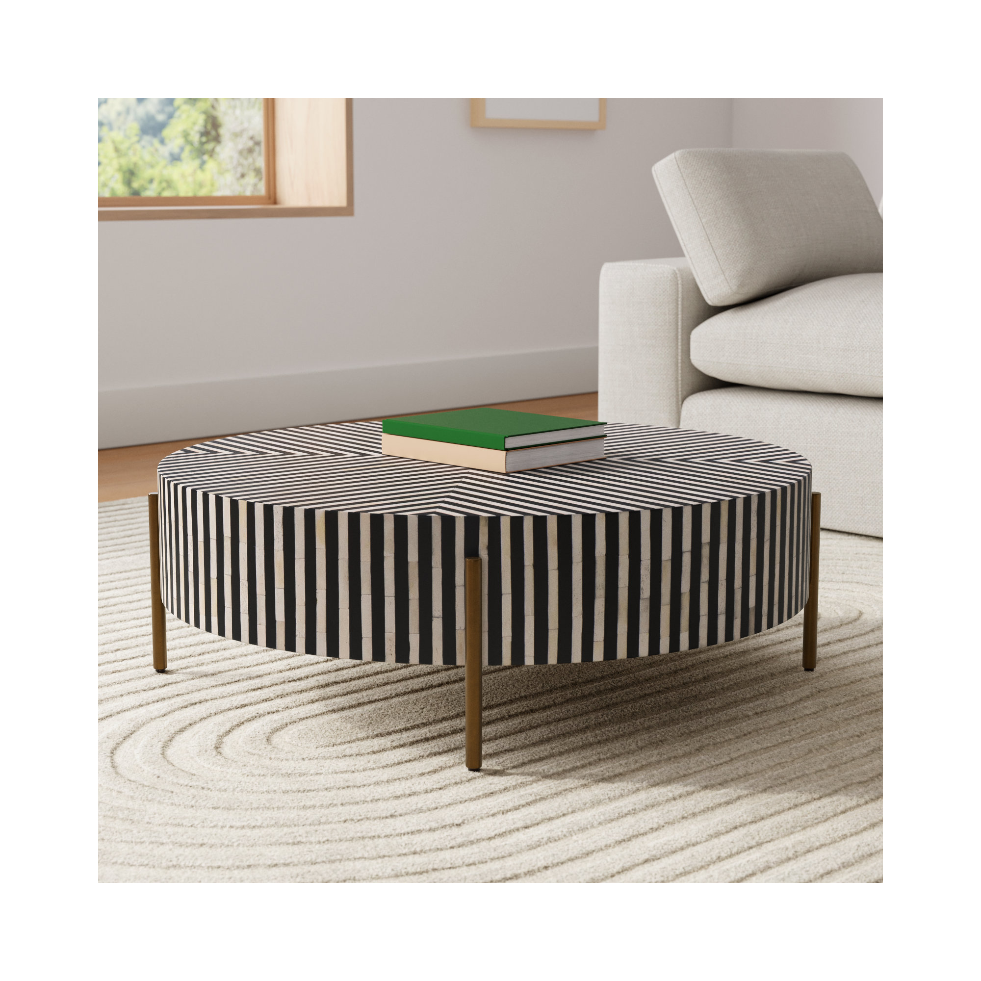 Bron Round Bone Inlay Coffee Table, 12" H x 36" L x 36" W