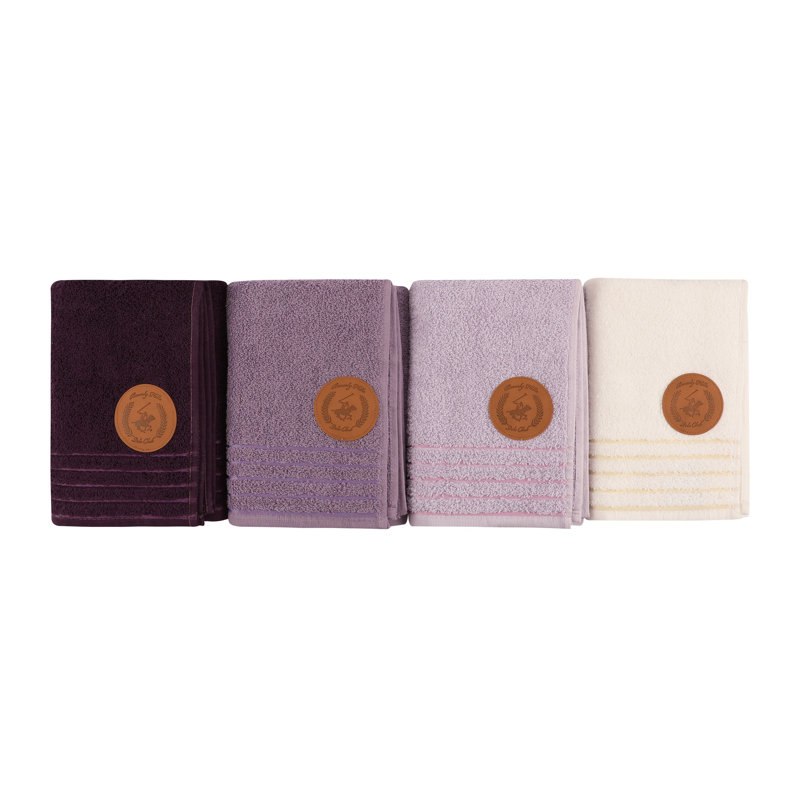 Ensemble de serviettes 4 pièces 100% coton, Blanc / mauve foncé / mauve / mauve clair