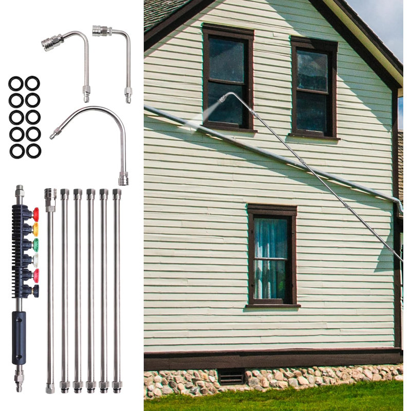 Pressure Washer Extension Wand, 10 Pack Power Washer Lance With 5 Atomization Nozzle Tips,1 Gutter Cleaner Attachment Curved Rod, 1/4" Quick Connect, 4000 Psi