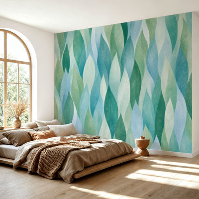 Wall Mural Peel and Stick Wallpaper Green leaves geometric Self-Adhesive Removable Contact Paper Wall Decor for Living Room Bedroom 69"H x 96"W