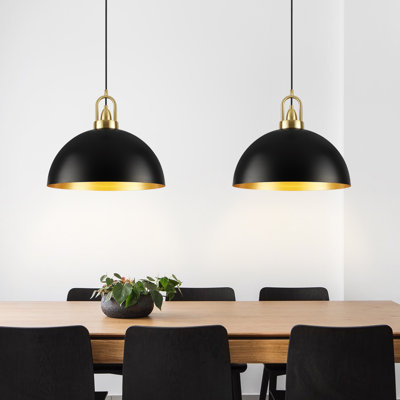 2 - Light 15.75" Dimmable Modern Industrial Black Dome Kitchen Island Pendant Light, ETL Certified, Adjustable Height ﻿