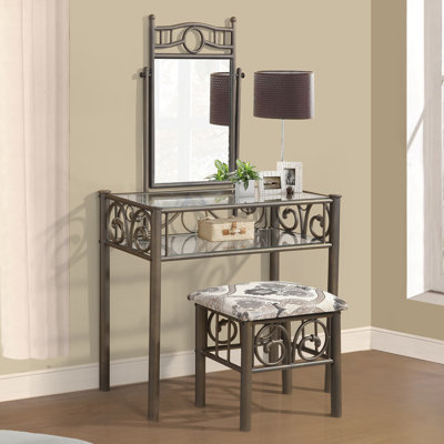 Ensemble coiffeuse Voshell avec tabouret et miroir