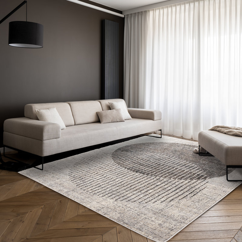 Beaumys Grey Merging Circles Indoor Stain Resistant Area Rug, Rectangle 3'11" x 5'7"